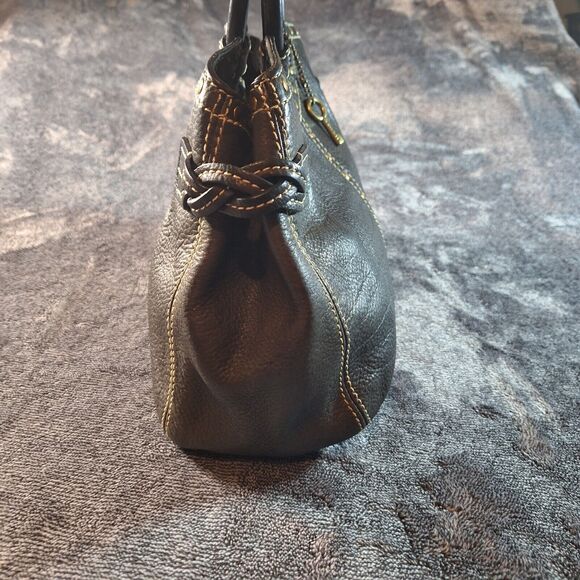 Fossil Round Handle Hand Bag Leather Black Studded Brass Grunge Gothic - Picture 5 of 10